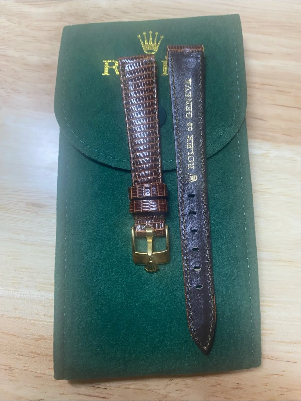 Vintage Brown Lizard-Pattern Leather  Strap - Men with gold plated Rolex Buckle